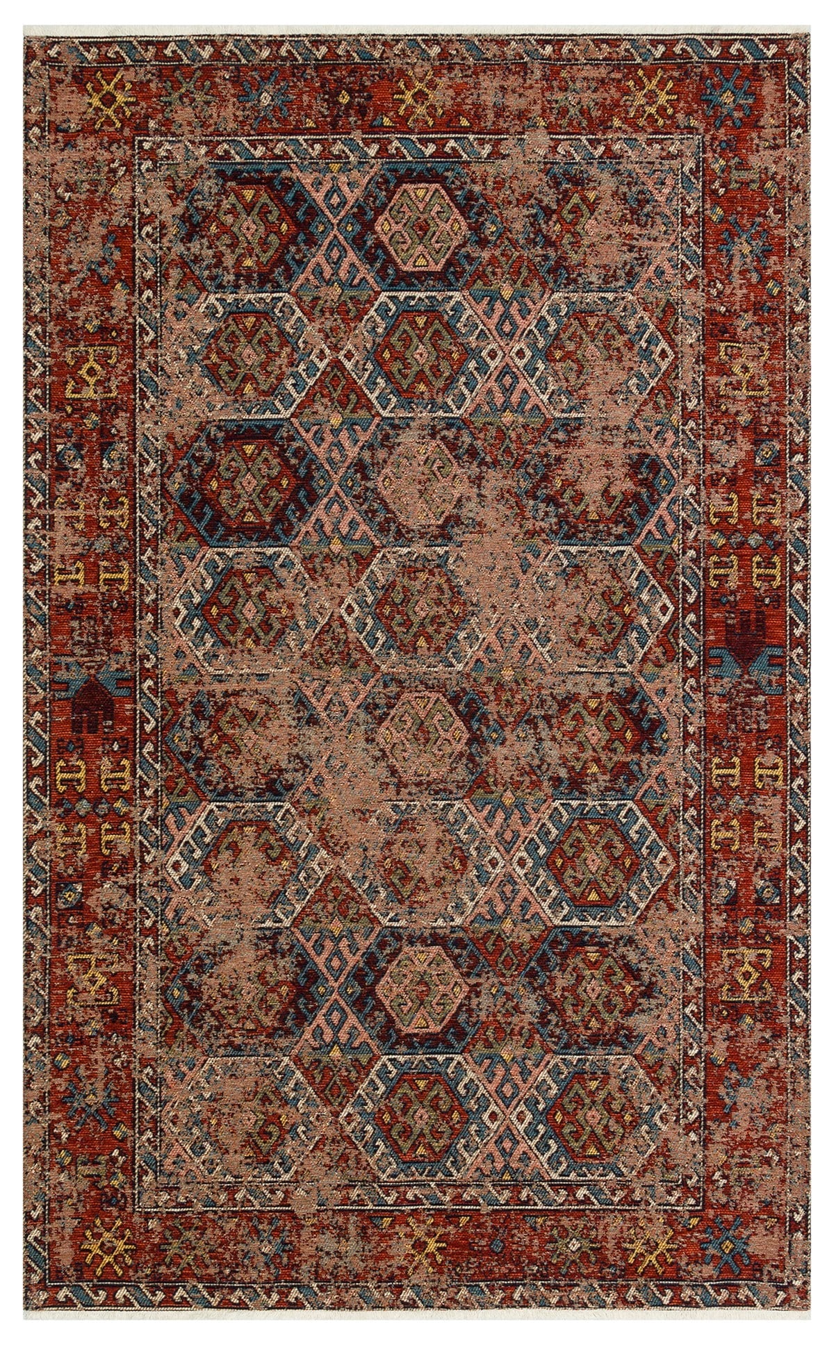 ANADOLU KILIM AND 03 MULTY Geleneksel Anadolu Motifli Yıkanabilir Kaymaz Tabanlı Şönil Dokuma Halı