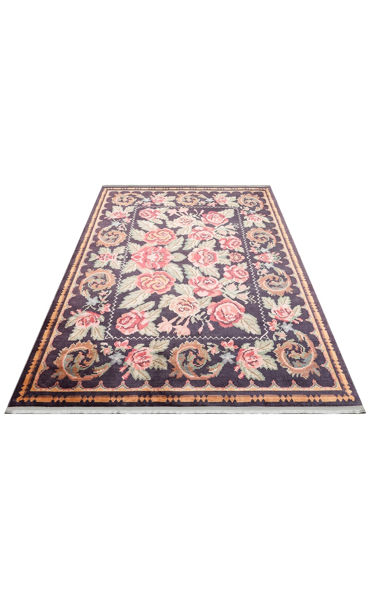 ANTIQUE ATK 02 BLACK Kolay kullanımlı Kaymaz Karabağ ve Antik Desenlere Sahip Yıkanabilir Makine Halısı