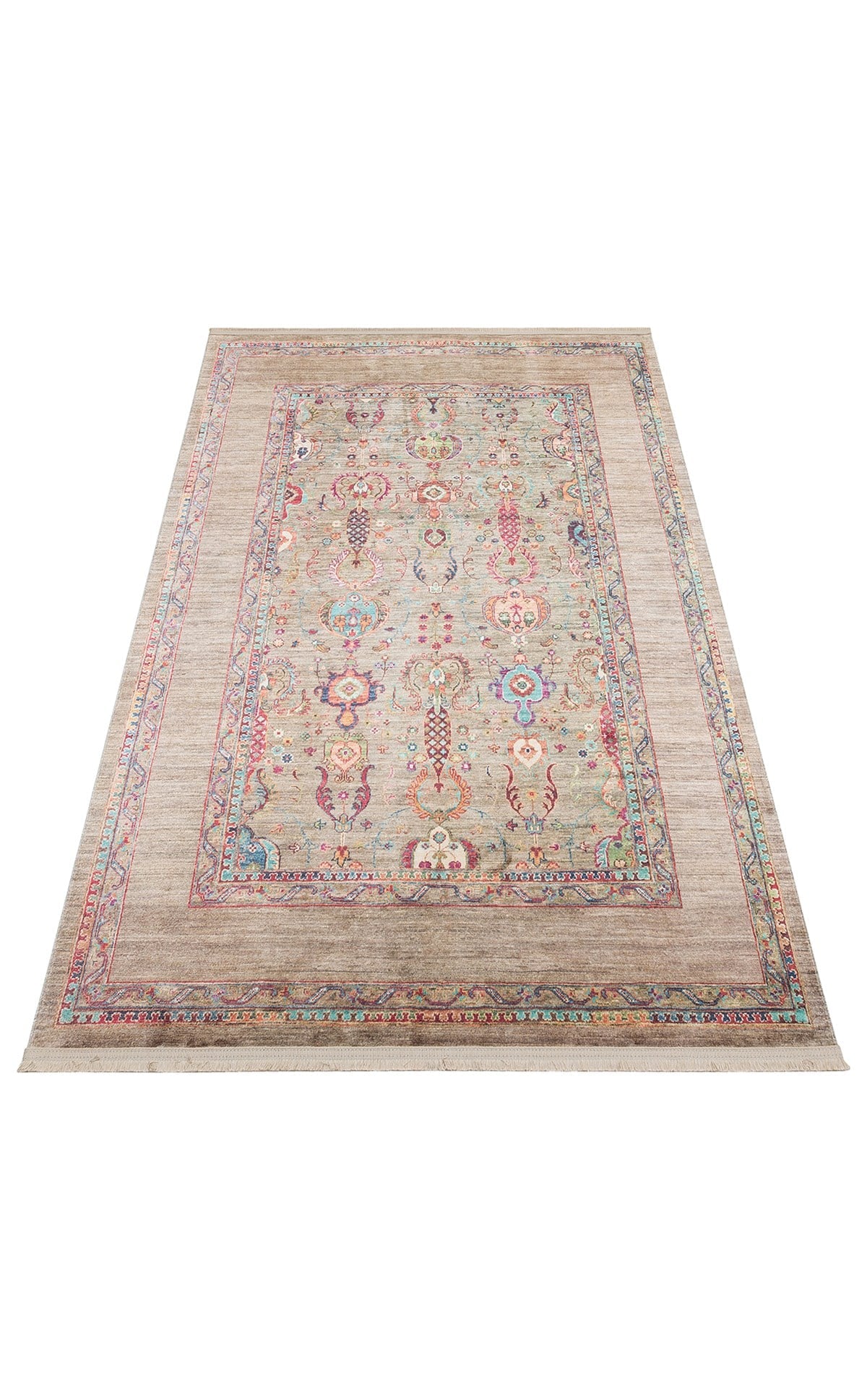 ANTIQUE ATK 07 OLIVE Kolay kullanımlı Kaymaz Karabağ ve Antik Desenlere Sahip Yıkanabilir Makine Halısı
