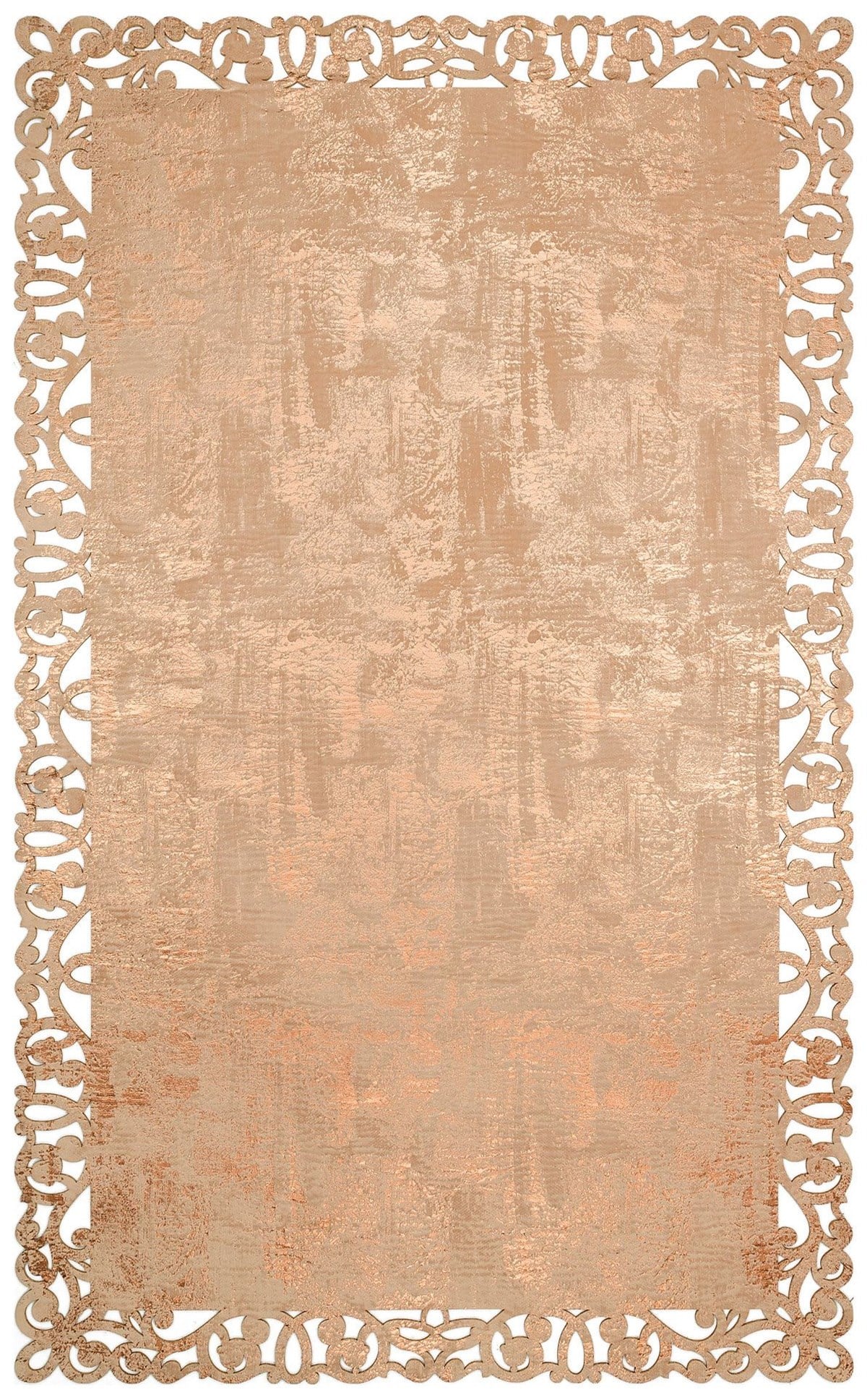 BIANCA BNC 05 BEIGE COPPER Klasik Ve Modern İşleme ve Oymaya Sahip Parlak Bordürlü Suni Deri Halı