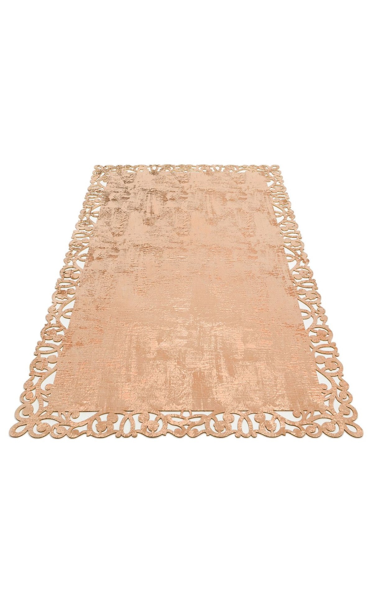 BIANCA BNC 05 BEIGE COPPER Klasik Ve Modern İşleme ve Oymaya Sahip Parlak Bordürlü Suni Deri Halı