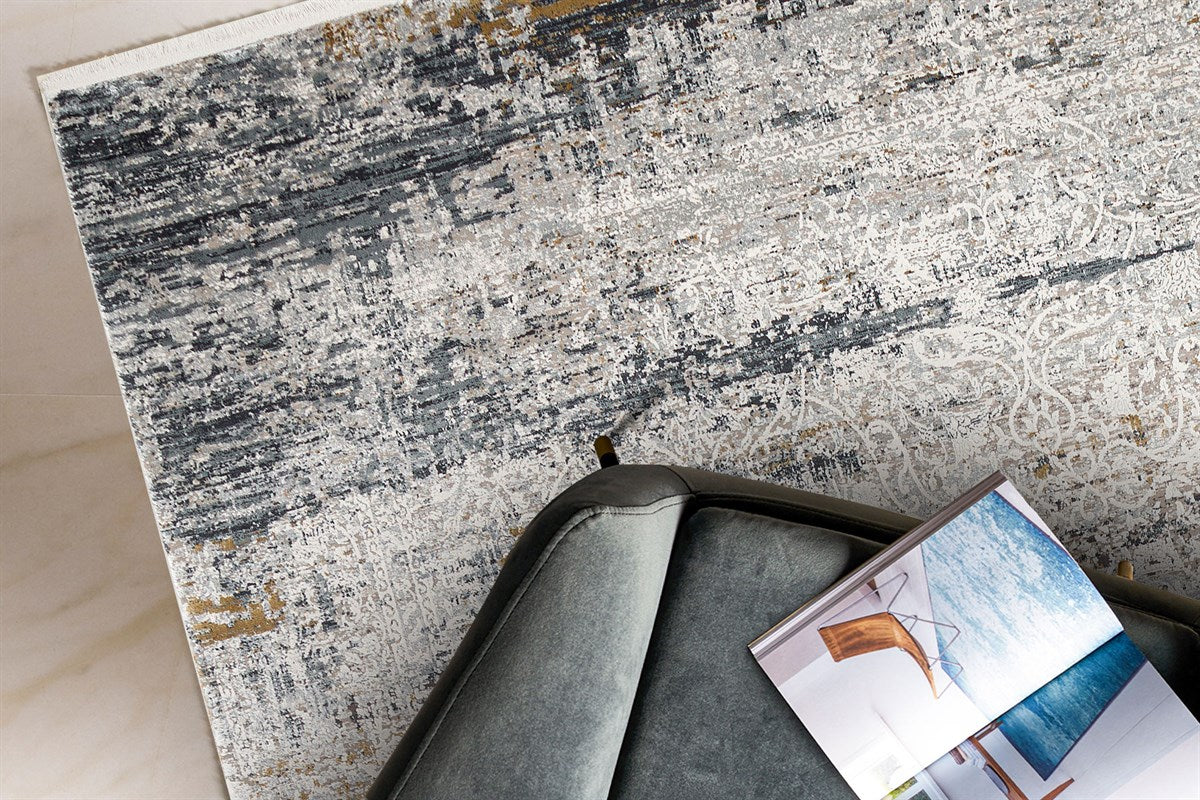 FRESCO FS 03 GREY NAVY Yüksek Alçak Dokulu Özel Işıltılı Yüksek Kaliteli Sık Dokuma Modern Salon Halısı