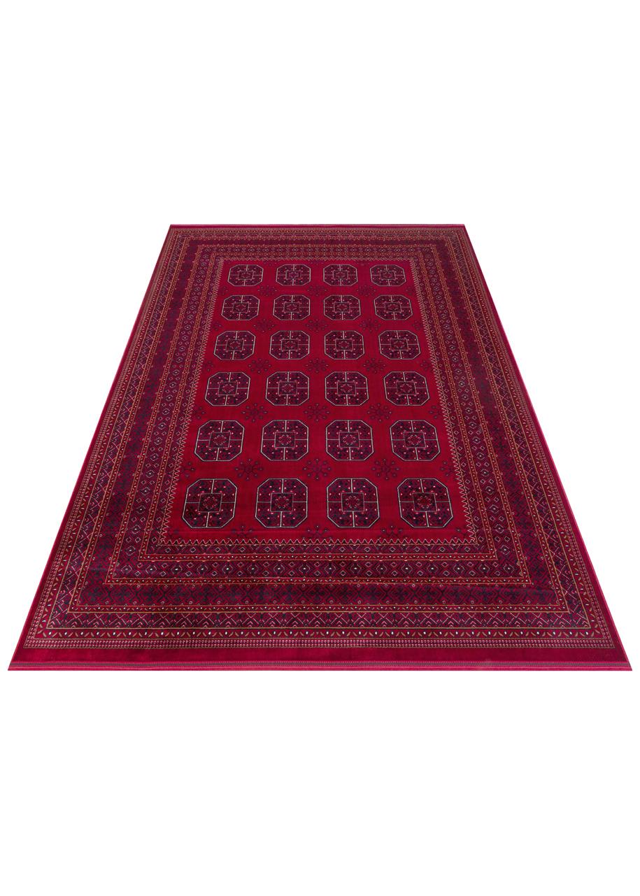 HERAT HER 02 RED Afgan Desenli Viskon Sıkı Dokuma Kaymaz Tabanlı İnce Makine Halısı