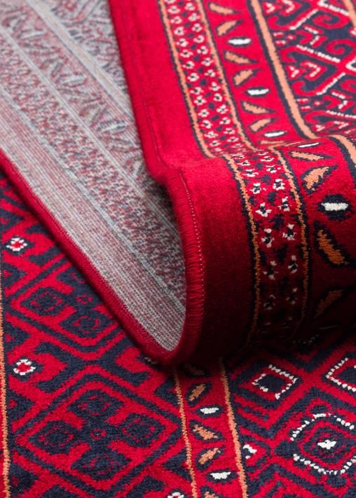 HERAT HER 02 RED Afgan Desenli Viskon Sıkı Dokuma Kaymaz Tabanlı İnce Makine Halısı