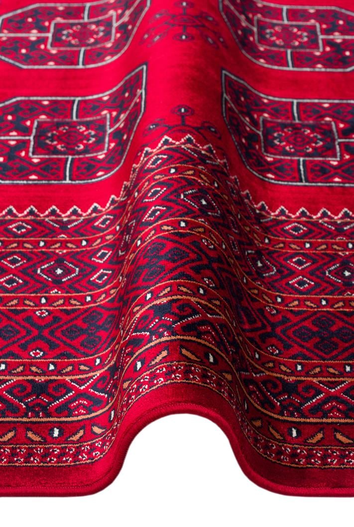 HERAT HER 02 RED Afgan Desenli Viskon Sıkı Dokuma Kaymaz Tabanlı İnce Makine Halısı