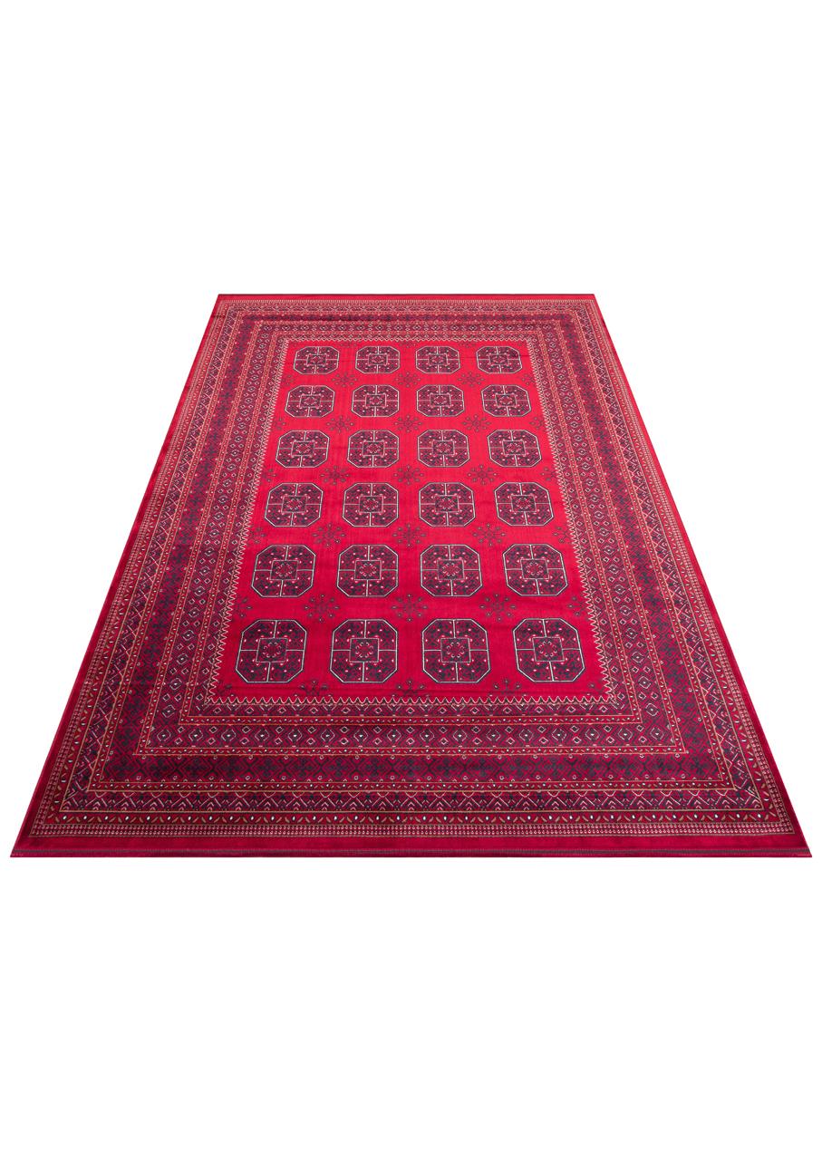 HERAT HER 02 RED Afgan Desenli Viskon Sıkı Dokuma Kaymaz Tabanlı İnce Makine Halısı