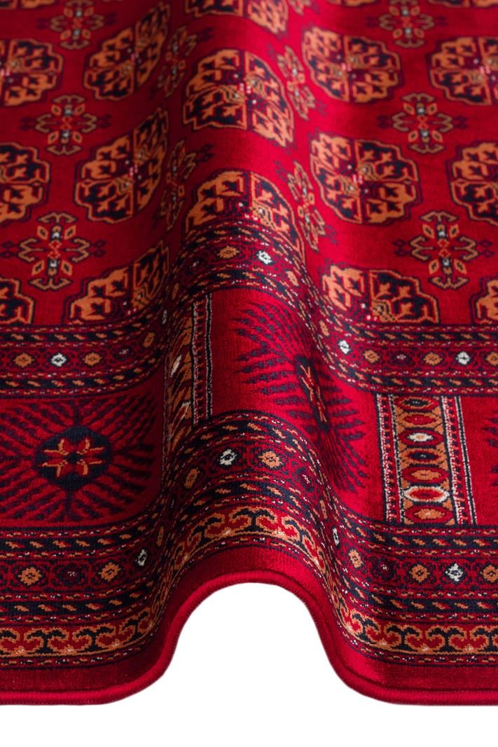 HERAT HER 03 RED Afgan Desenli Viskon Sıkı Dokuma Kaymaz Tabanlı İnce Makine Halısı