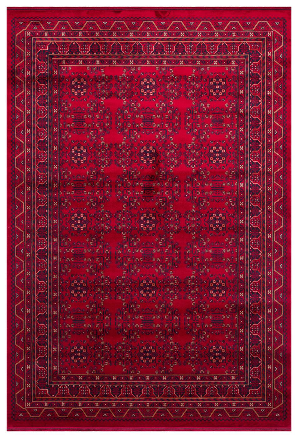 HERAT HER 04 RED Afgan Desenli Viskon Sıkı Dokuma Kaymaz Tabanlı İnce Makine Halısı