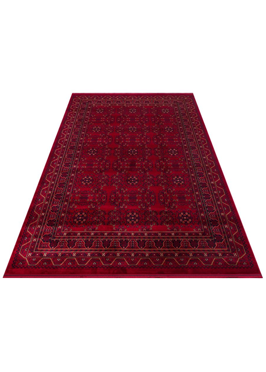 HERAT HER 04 RED Afgan Desenli Viskon Sıkı Dokuma Kaymaz Tabanlı İnce Makine Halısı