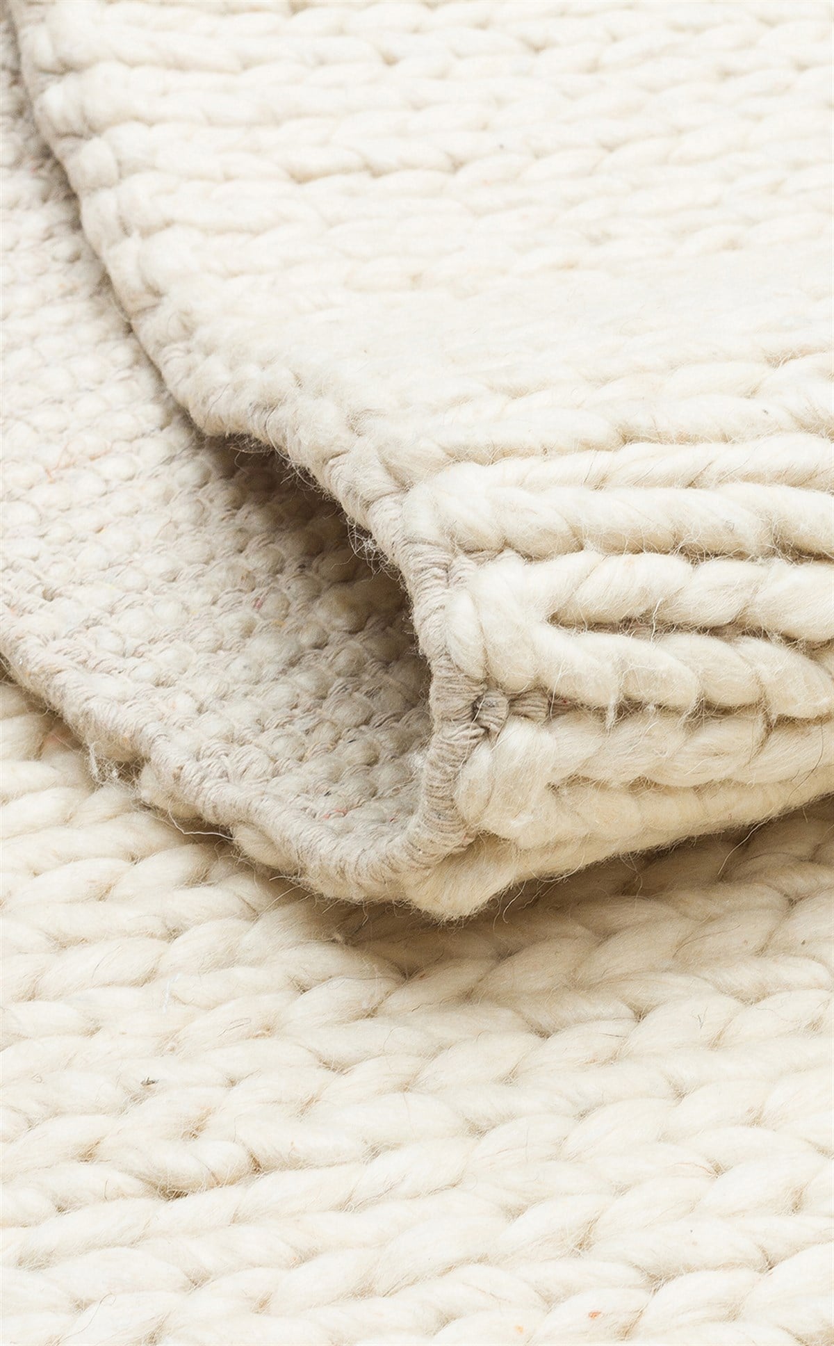 JADE BASKETWEAVE CREAM Naturel Kazak Örgü Desenli El Dokuma Örgü Halı