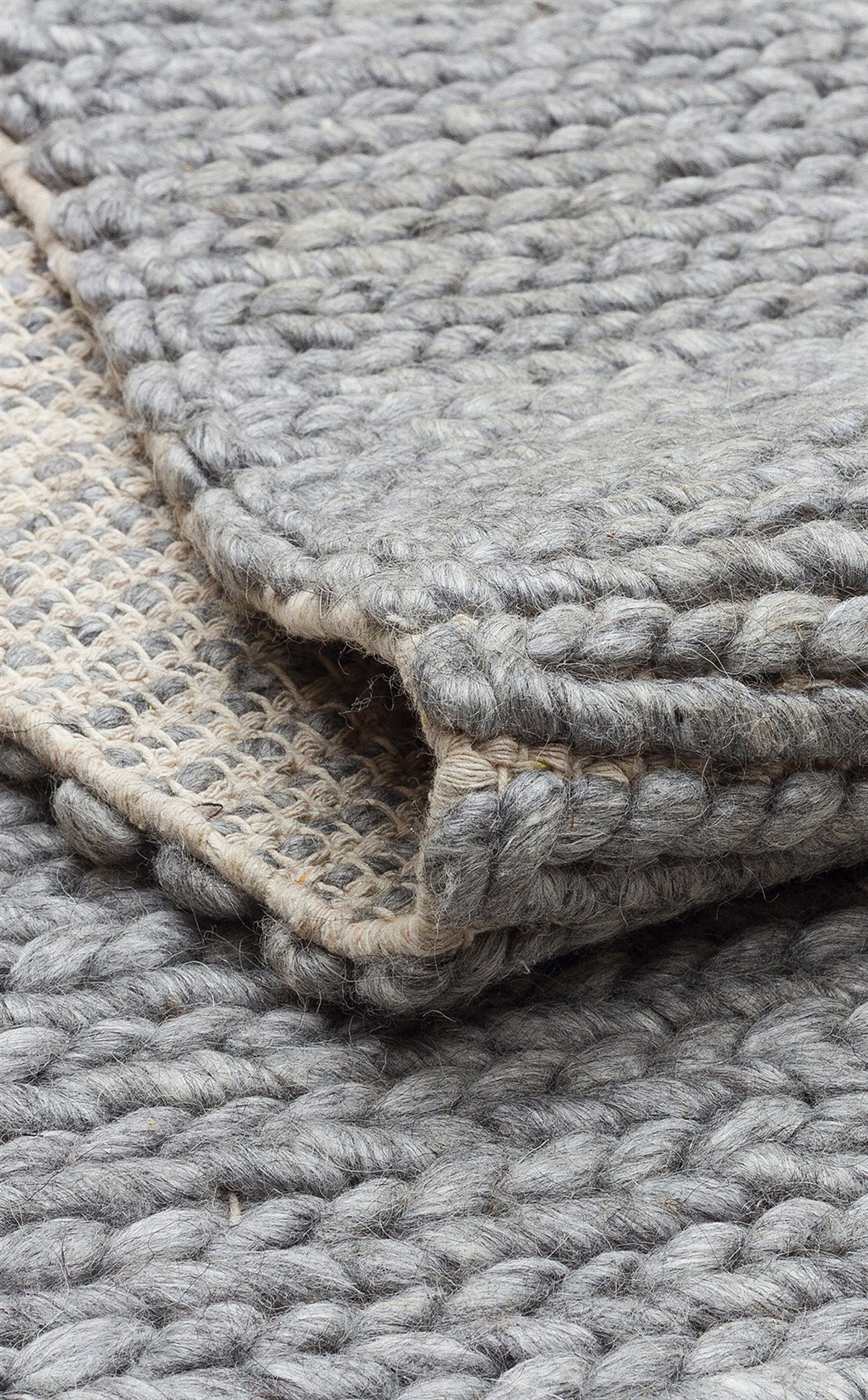 JADE BASKETWEAVE GREY Naturel Kazak Örgü Desenli El Dokuma Örgü Halı