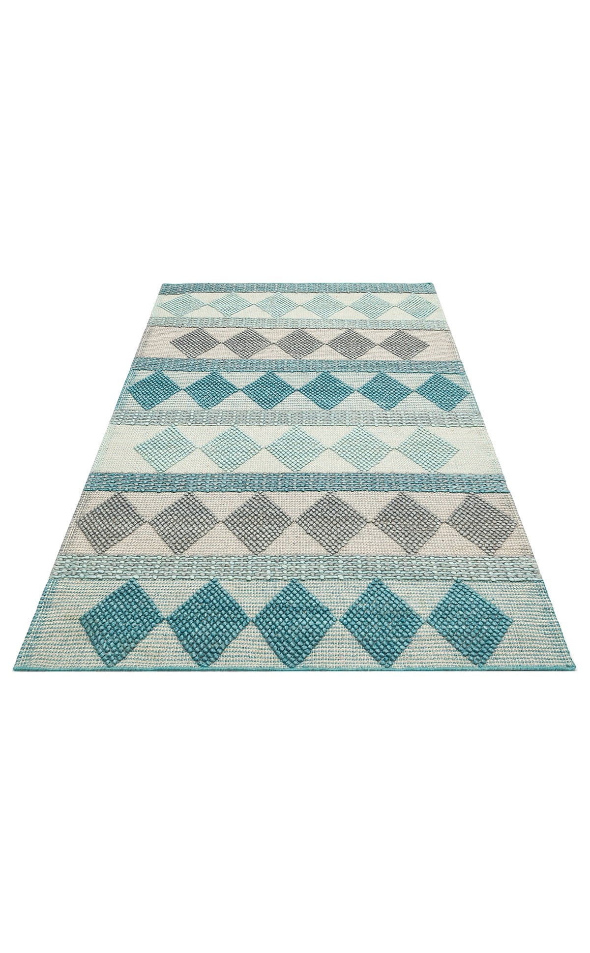 JADE JD 01 BLUE Naturel Kazak Örgü Desenli El Dokuma Örgü Halı