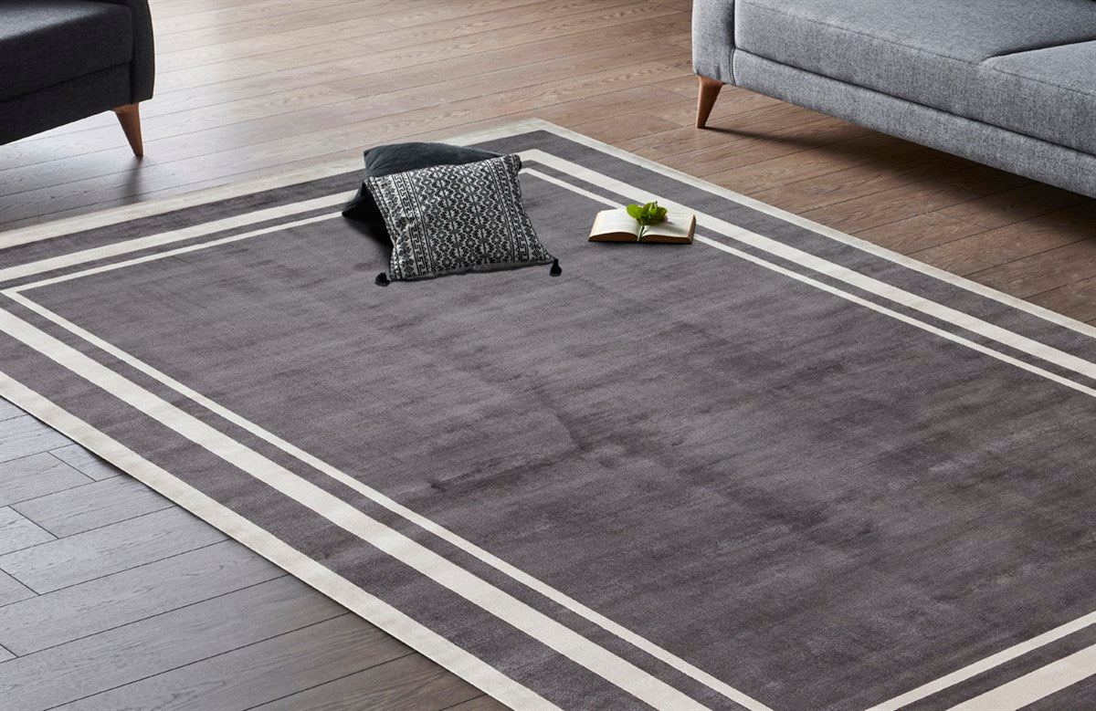 LUGANO LUG 02 ANTRASIT GREY Art Deco Modern Bordürlü Yüksek Kalite Sık Dokuma Salon Halısı