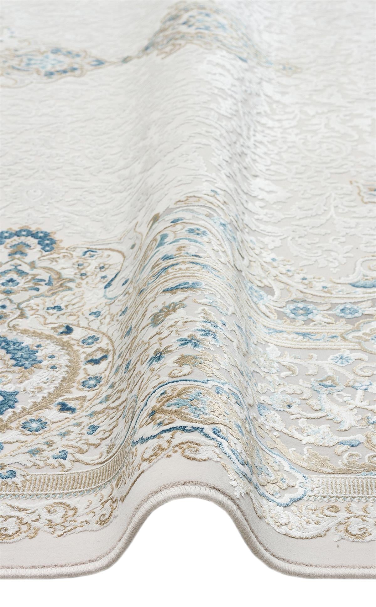 PALMIRA PLM 01 CREAM BLUE Yüksek Kaliteli Sık Dokuma Modern Salon Halısı