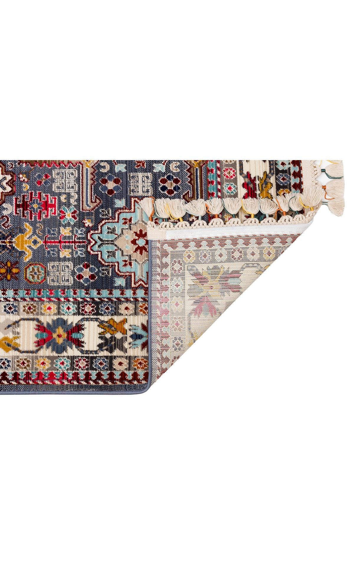 PETRA PR 07 MULTY Hav Toz Vermez Etnik ve Modern Desenli Renkli Saçaklı Halı