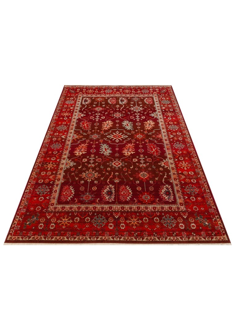 PIETRA PTA 24 RED Sıcak Renk Tonlu Etnik Desenli Yumuşak Dokulu Makine Halısı