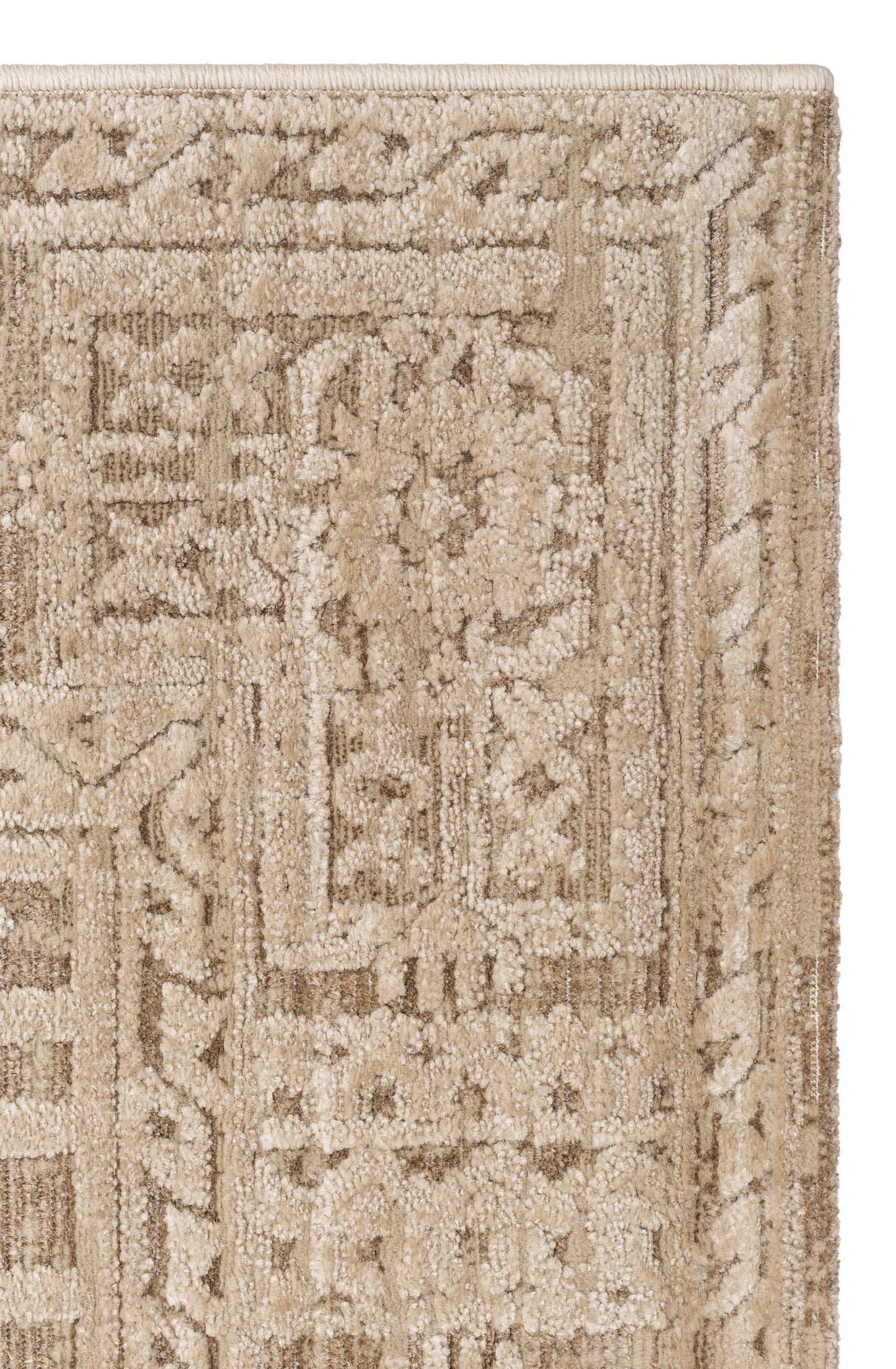 RIVERA RVR 02 BEIGE Modern ve Klasik Desenli Yüksek Alçak Çift Boyutlu Dokumaya Sahip Yumuşak Tuşeli Makine Halısı