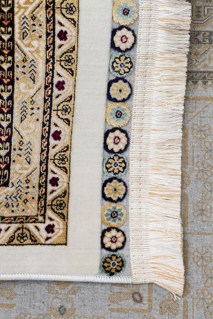 SATEEN AFGHAN SFG 03 BEIGE Yıkanabilir Afgan Desenli Hav Toz Vermeyen Kaymaz Tabanlı Sık Dokuma Halı