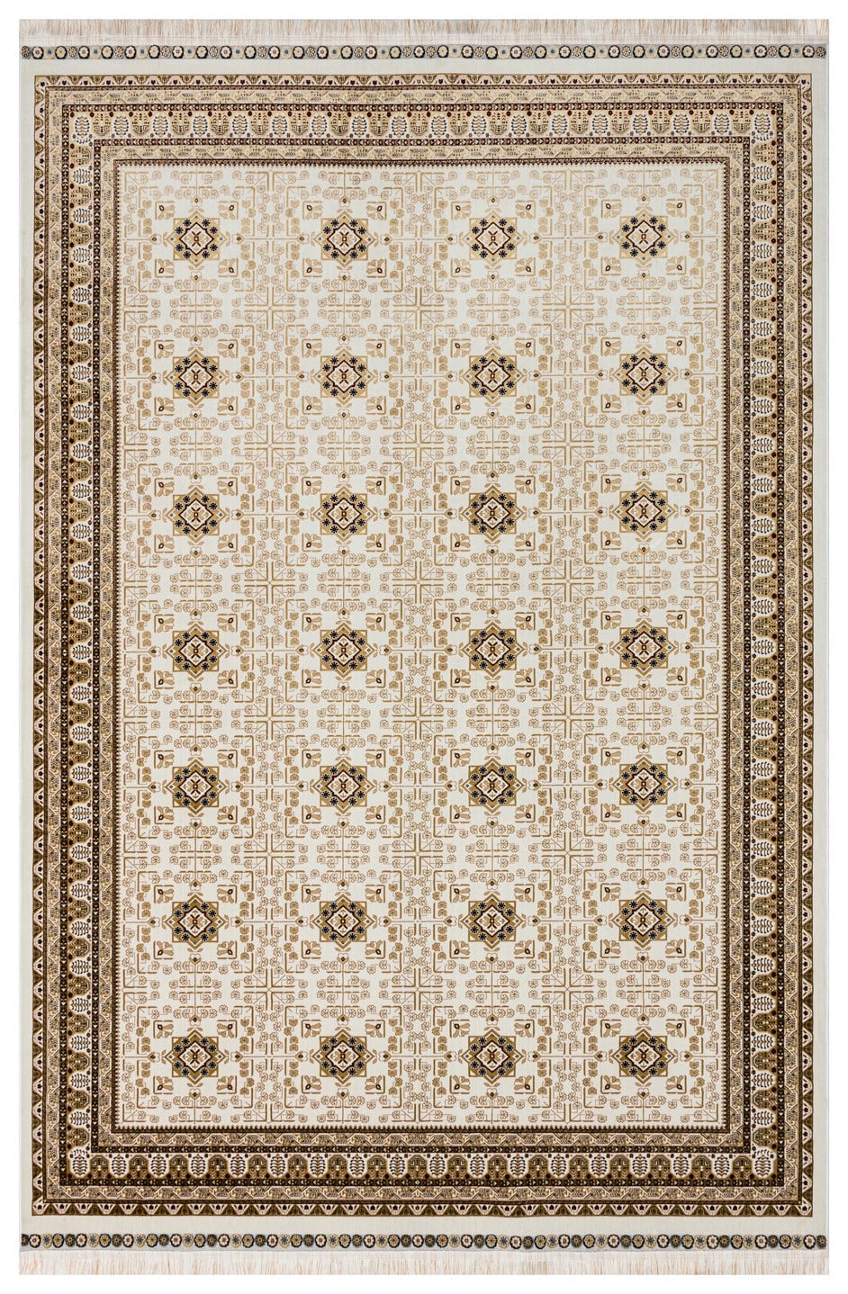 SATEEN AFGHAN SFG 03 BEIGE Yıkanabilir Afgan Desenli Hav Toz Vermeyen Kaymaz Tabanlı Sık Dokuma Halı