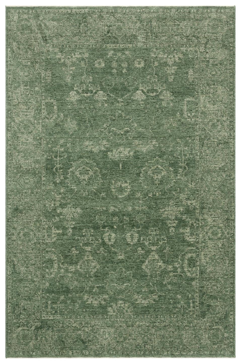 SHIRAZ SHR 02 GREEN Vintage Eskitme Desenli Modern Yumuşak Dokulu Makine Halısı