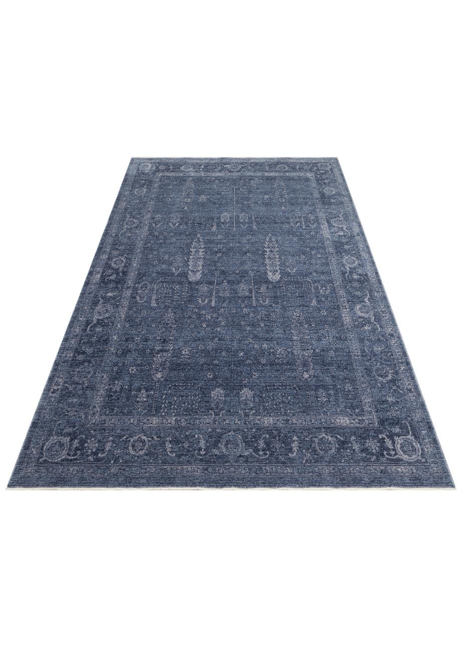 SHIRAZ SHR 03 NAVY Vintage Eskitme Desenli Modern Yumuşak Dokulu Makine Halısı
