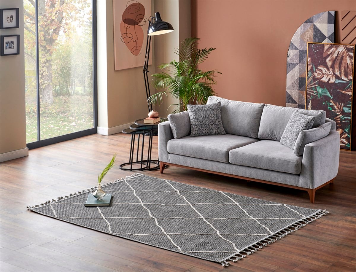SOHO SH 02 GREY Hav Toz Vermez Hasır Dokuma Modern Makine Halısı