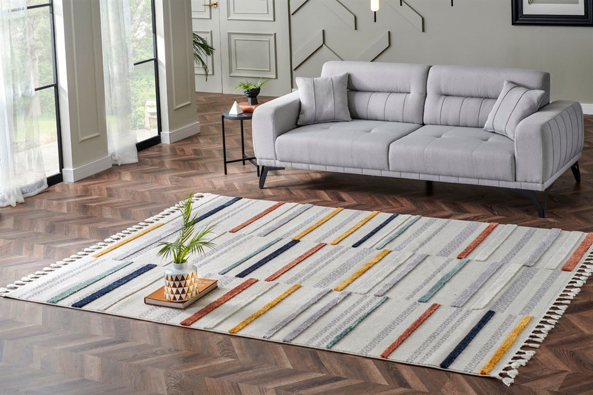 TERAZZO TRZ 01 MULTY Hav Toz Vermez Yumuşak Dokulu Etnik Örgü Desenlere Sahip Modern İskindinav Halı