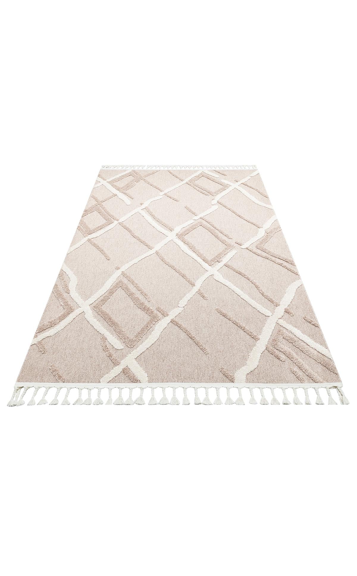 TERAZZO TRZ 03 BEIGE WHITE Hav Toz Vermez Yumuşak Dokulu Etnik Örgü Desenlere Sahip Modern İskindinav Halı