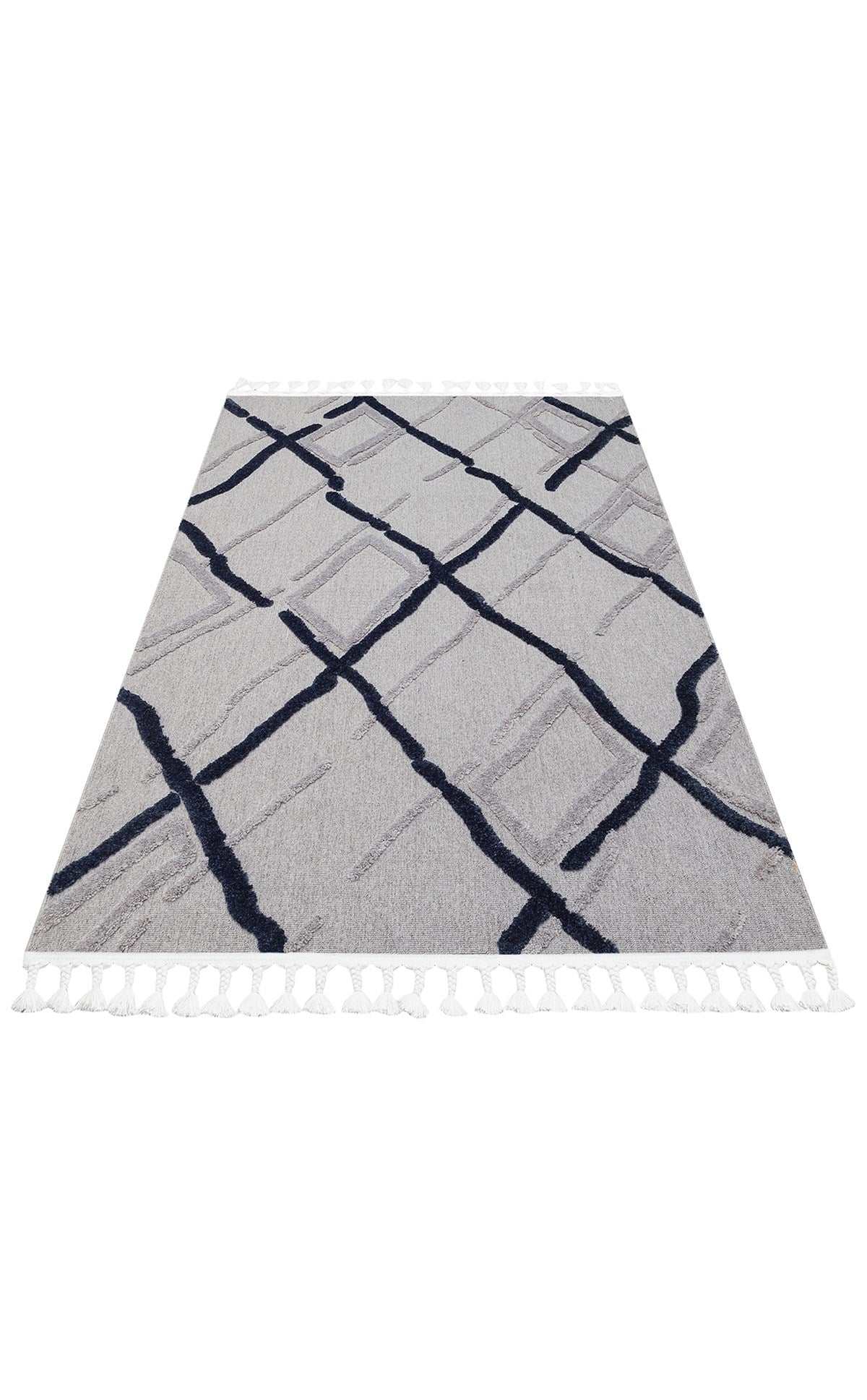 TERAZZO TRZ 03 GREY NAVY Hav Toz Vermez Yumuşak Dokulu Etnik Örgü Desenlere Sahip Modern İskindinav Halı