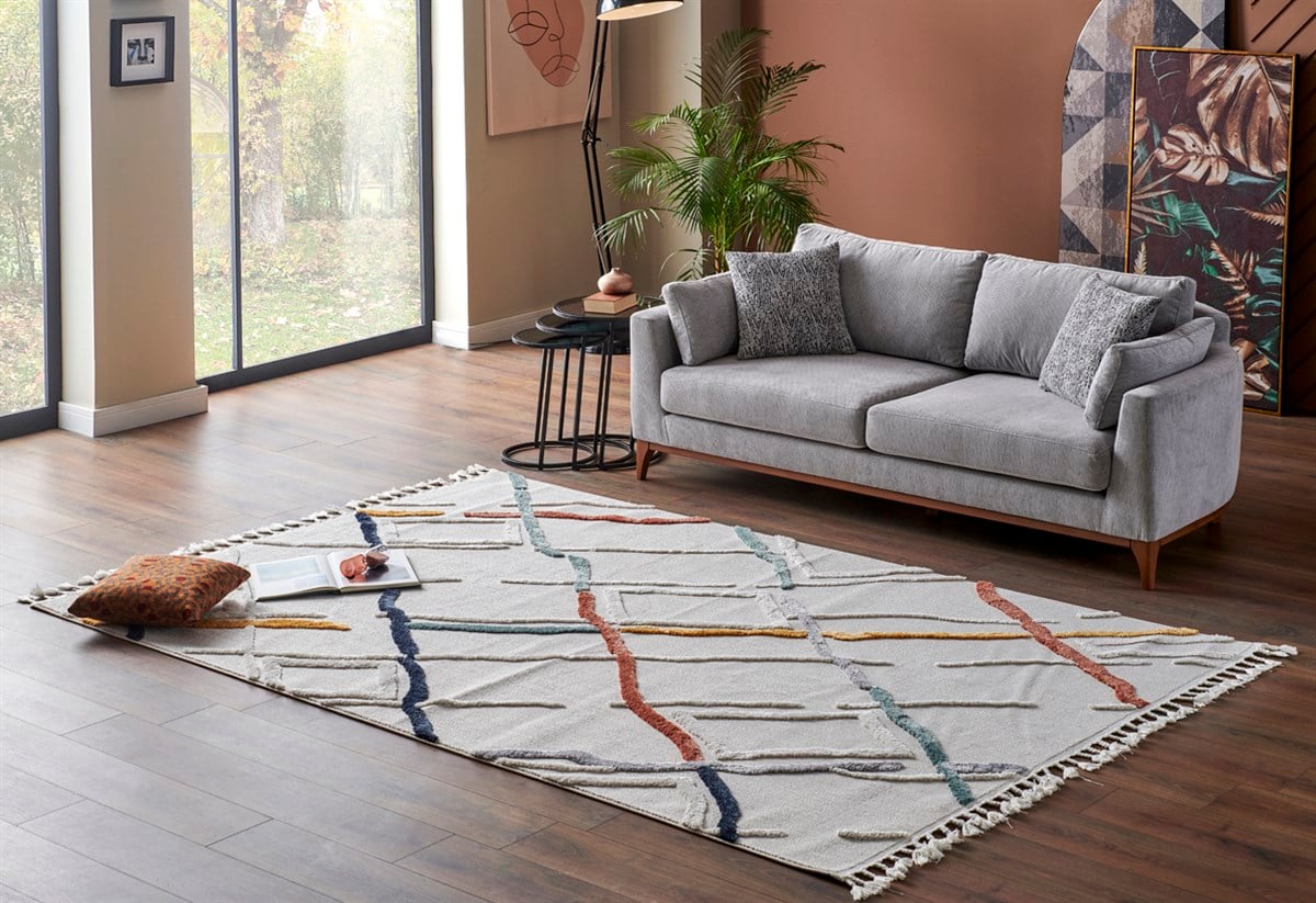 TERAZZO TRZ 03 MULTY Hav Toz Vermez Yumuşak Dokulu Etnik Örgü Desenlere Sahip Modern İskindinav Halı
