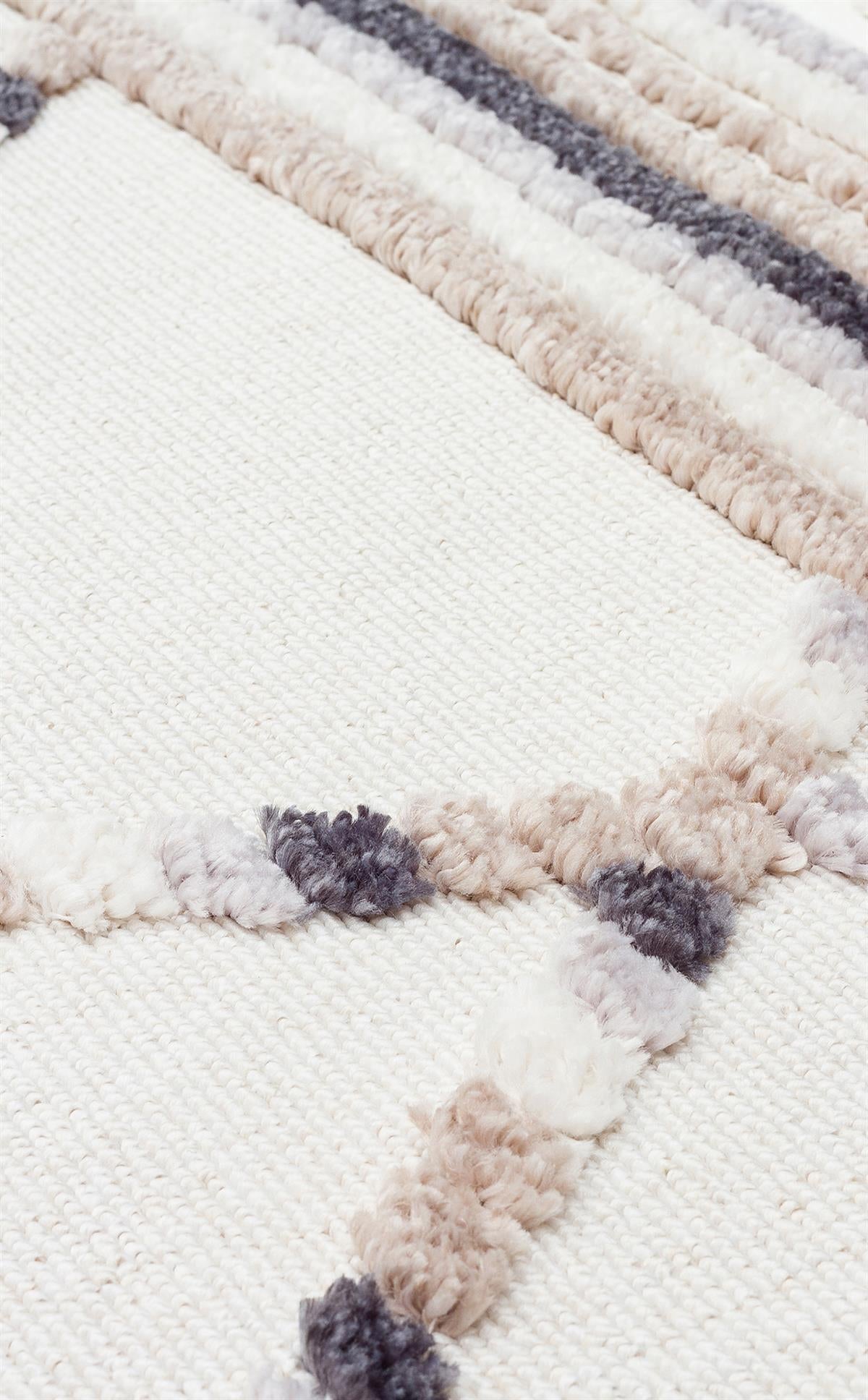TERAZZO TRZ 04 WHITE BEIGE Hav Toz Vermez Yumuşak Dokulu Etnik Örgü Desenlere Sahip Modern İskindinav Halı