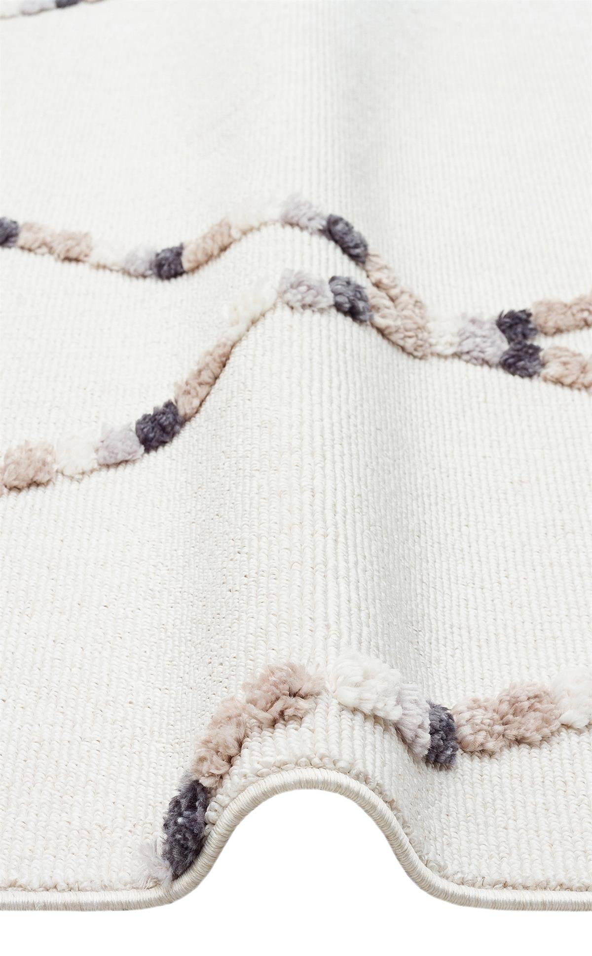 TERAZZO TRZ 04 WHITE BEIGE Hav Toz Vermez Yumuşak Dokulu Etnik Örgü Desenlere Sahip Modern İskindinav Halı