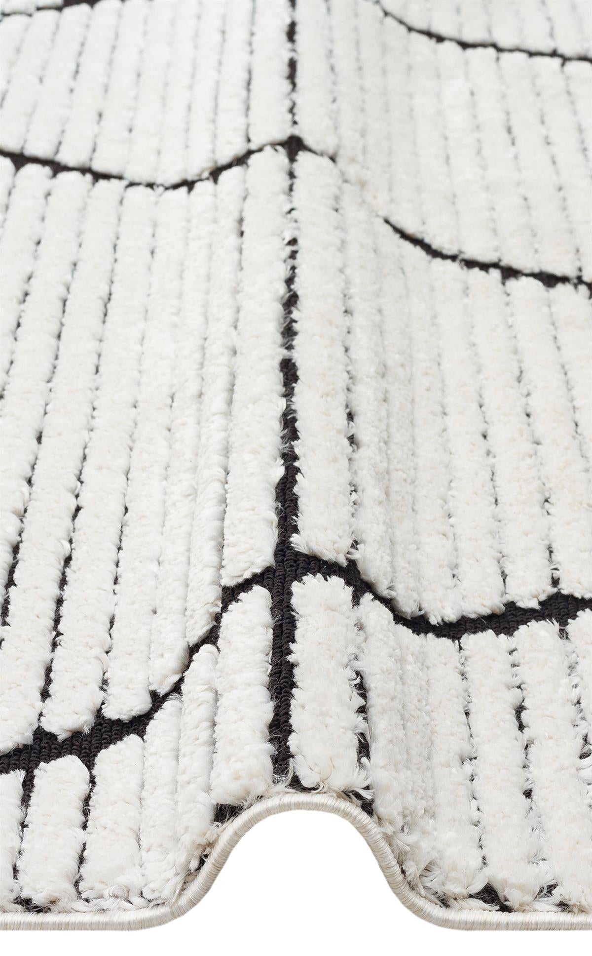 TERAZZO TRZ 07 WHITE BLACK Hav Toz Vermez Yumuşak Dokulu Etnik Örgü Desenlere Sahip Modern İskindinav Halı