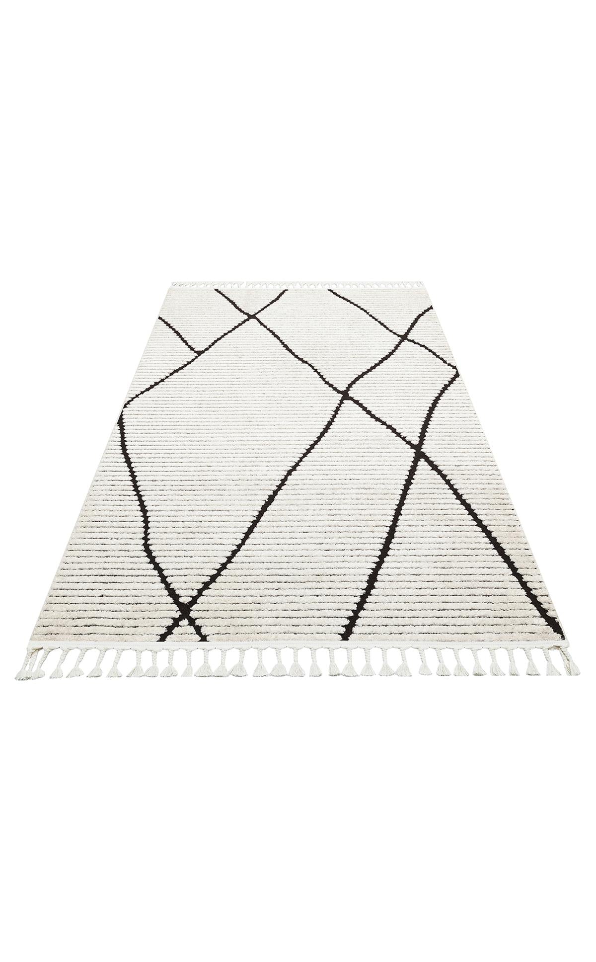 TERAZZO TRZ 07 WHITE BLACK Hav Toz Vermez Yumuşak Dokulu Etnik Örgü Desenlere Sahip Modern İskindinav Halı