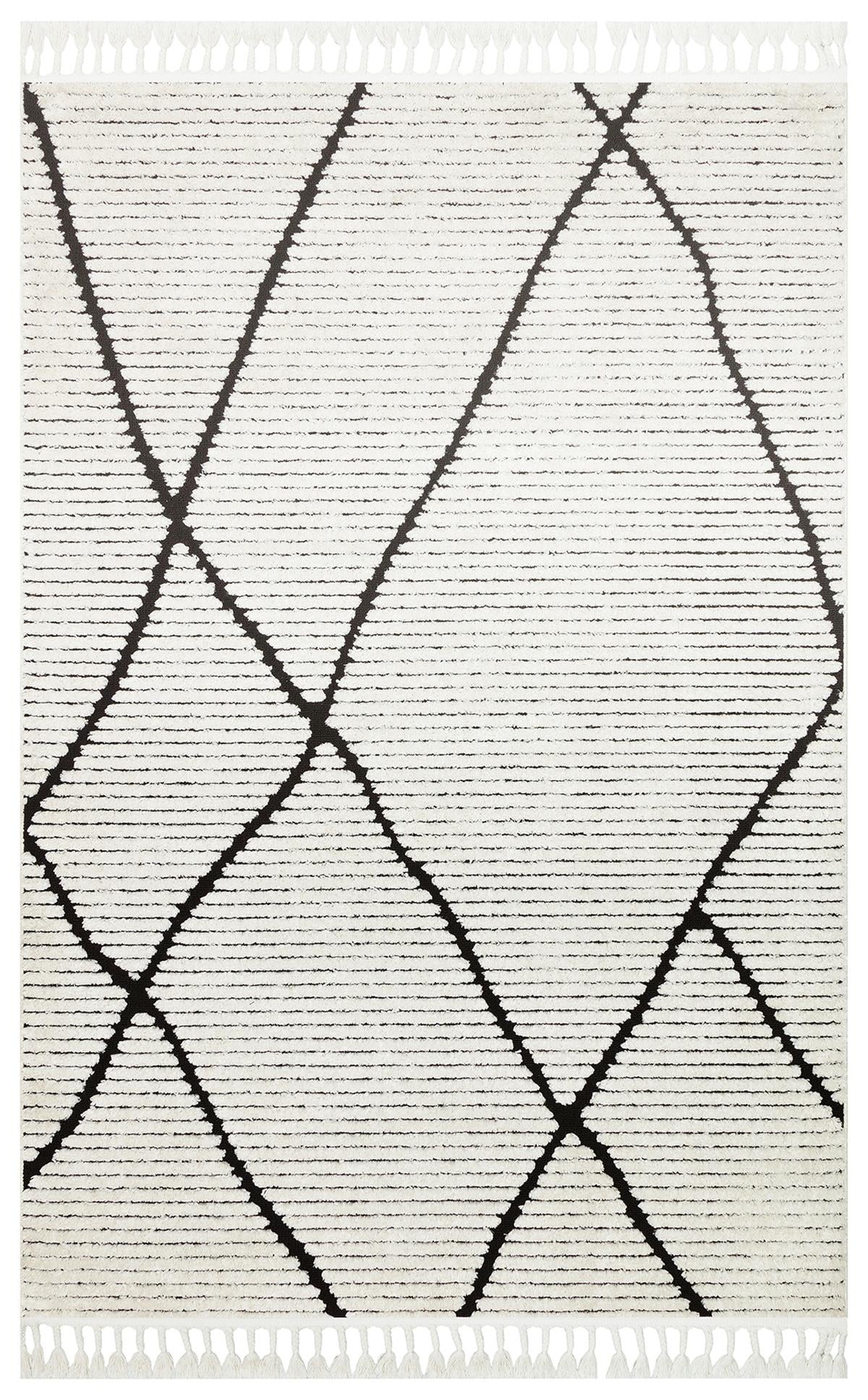 TERAZZO TRZ 07 WHITE BLACK Hav Toz Vermez Yumuşak Dokulu Etnik Örgü Desenlere Sahip Modern İskindinav Halı