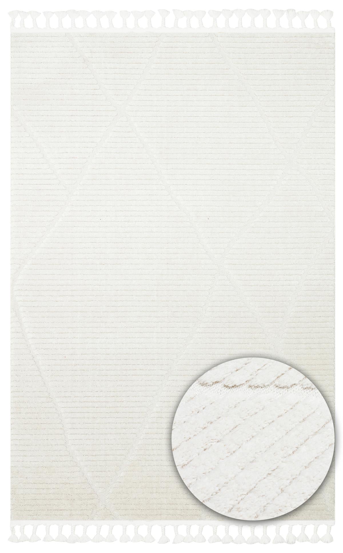 TERAZZO TRZ 07 WHITE Hav Toz Vermez Yumuşak Dokulu Etnik Örgü Desenlere Sahip Modern İskindinav Halı
