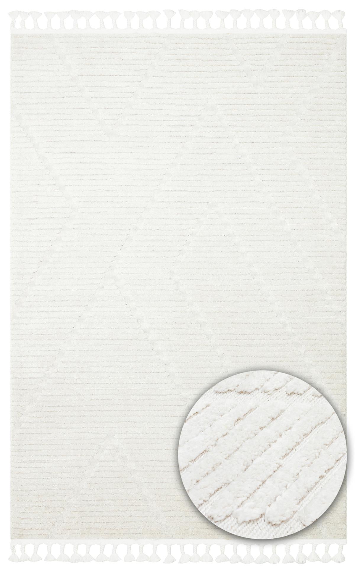 TERAZZO TRZ 08 WHITE Hav Toz Vermez Yumuşak Dokulu Etnik Örgü Desenlere Sahip Modern İskindinav Halı