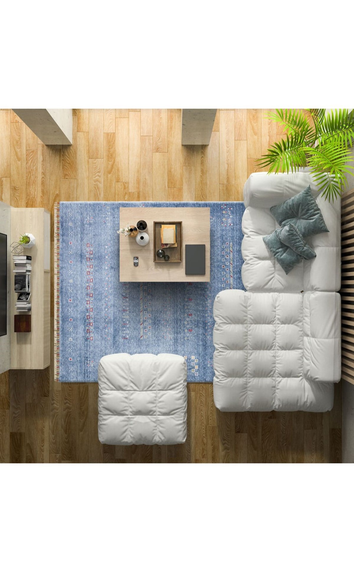 ZARA ZR 06 BLUE Otantik Desenli Özel Hav Vermeyen ve Kolay Temizlenebilir Tensel Kullanılarak El Emeği ile Özel Tezgahlarda Üretilen Modern Uşak Halısı