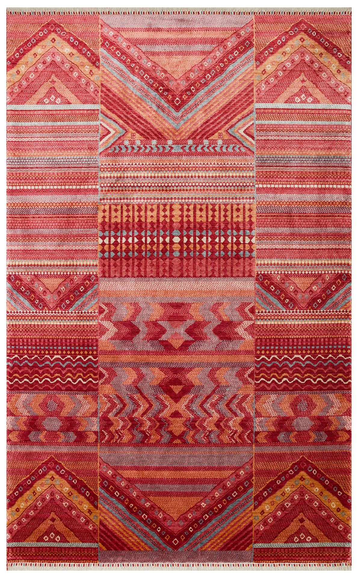 ZARA ZR 18 RED MULTY Otantik Desenli Özel Hav Vermeyen ve Kolay Temizlenebilir Tensel Kullanılarak El Emeği ile Özel Tezgahlarda Üretilen Modern Uşak Halısı