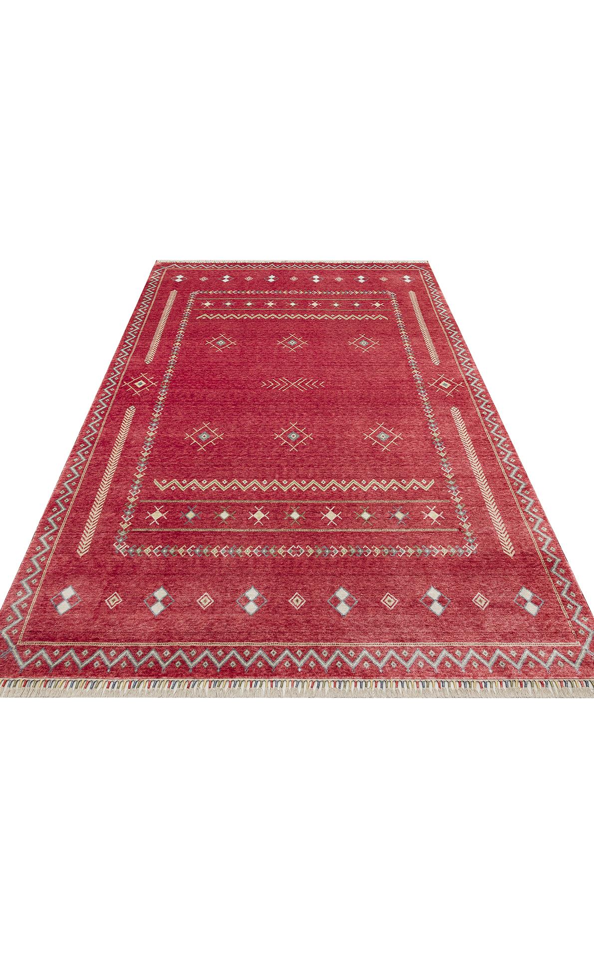ZARA ZR 20 RED MULTY Otantik Desenli Özel Hav Vermeyen ve Kolay Temizlenebilir Tensel Kullanılarak El Emeği ile Özel Tezgahlarda Üretilen Modern Uşak Halısı