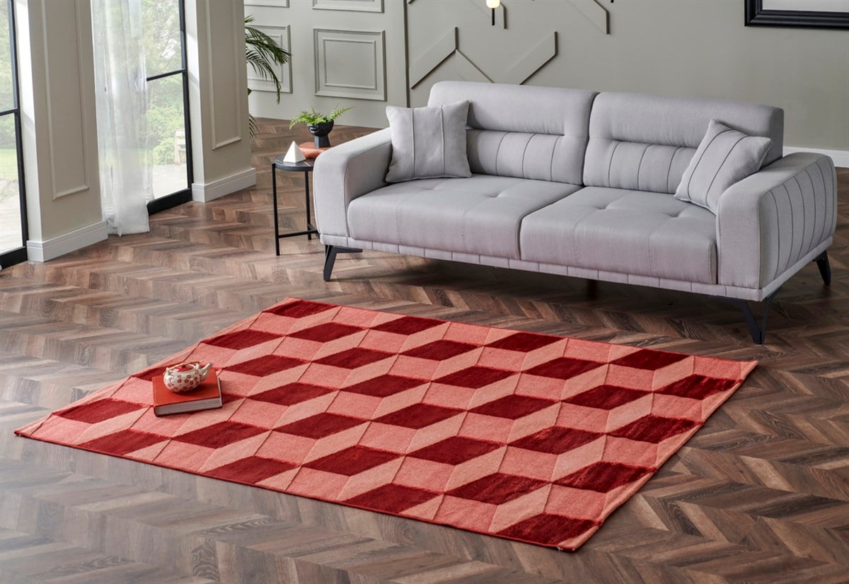 ZENITH DYED ZNT 05 BURGUNDY DYED Yüksek Alçak Dokulu Naturel Yün ve Viskon Modern Dokuma Halı