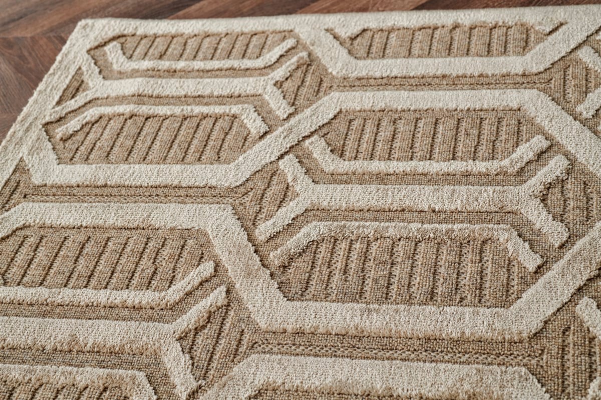 ZENITH ZNT 07 LATTE Yüksek Alçak Dokulu Naturel Yün ve Viskon Modern Dokuma Halı