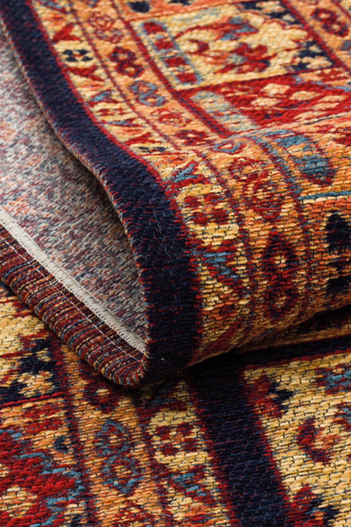 ANADOLU KILIM AND 12 NAVY MULTY  Geleneksel Anadolu Motifli Yıkanabilir Kaymaz Tabanlı Şönil Dokuma Halı