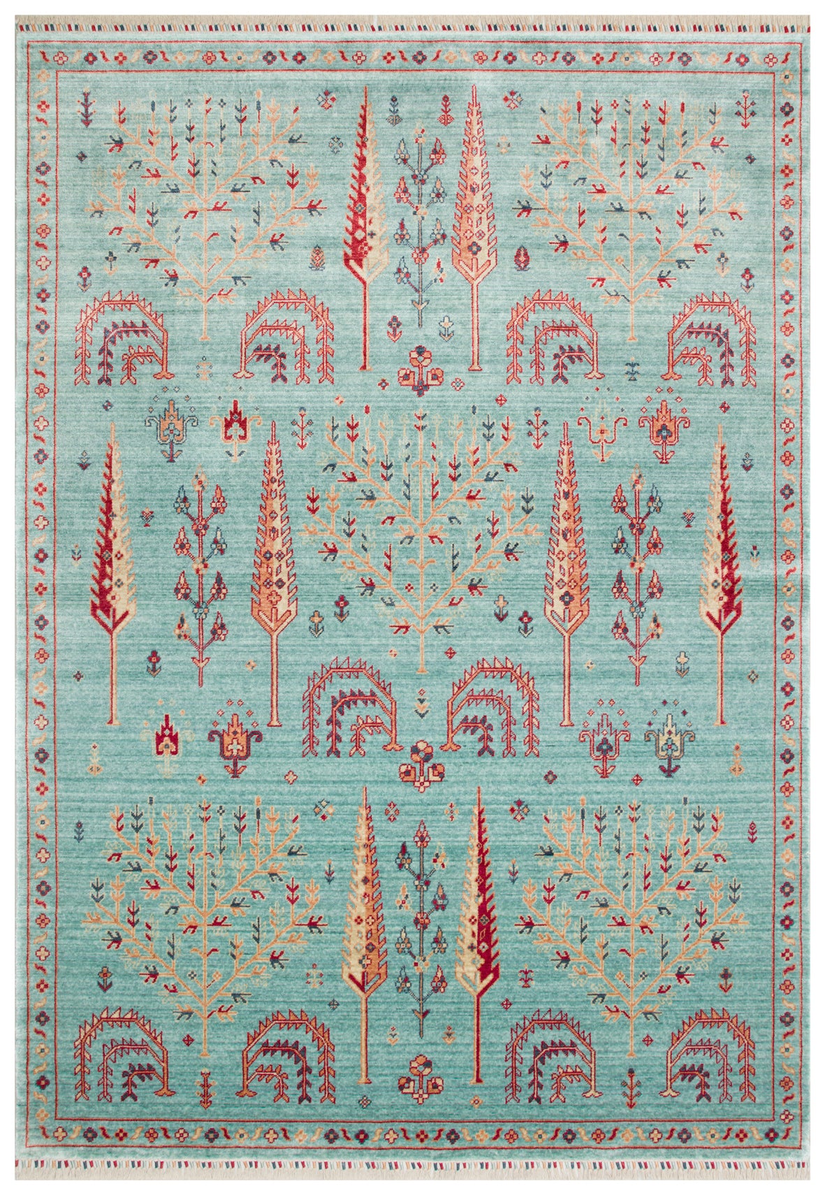 ZARA ZR 22 TURQUOISE  Otantik Desenli Özel Hav Vermeyen ve Kolay Temizlenebilir Tensel Kullanılarak El Emeği ile Özel Tezgahlarda Üretilen Modern Uşak Halısı