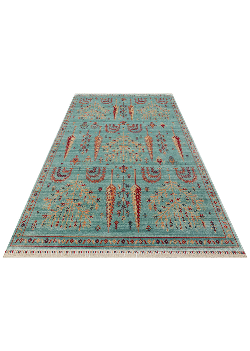 ZARA ZR 22 TURQUOISE  Otantik Desenli Özel Hav Vermeyen ve Kolay Temizlenebilir Tensel Kullanılarak El Emeği ile Özel Tezgahlarda Üretilen Modern Uşak Halısı