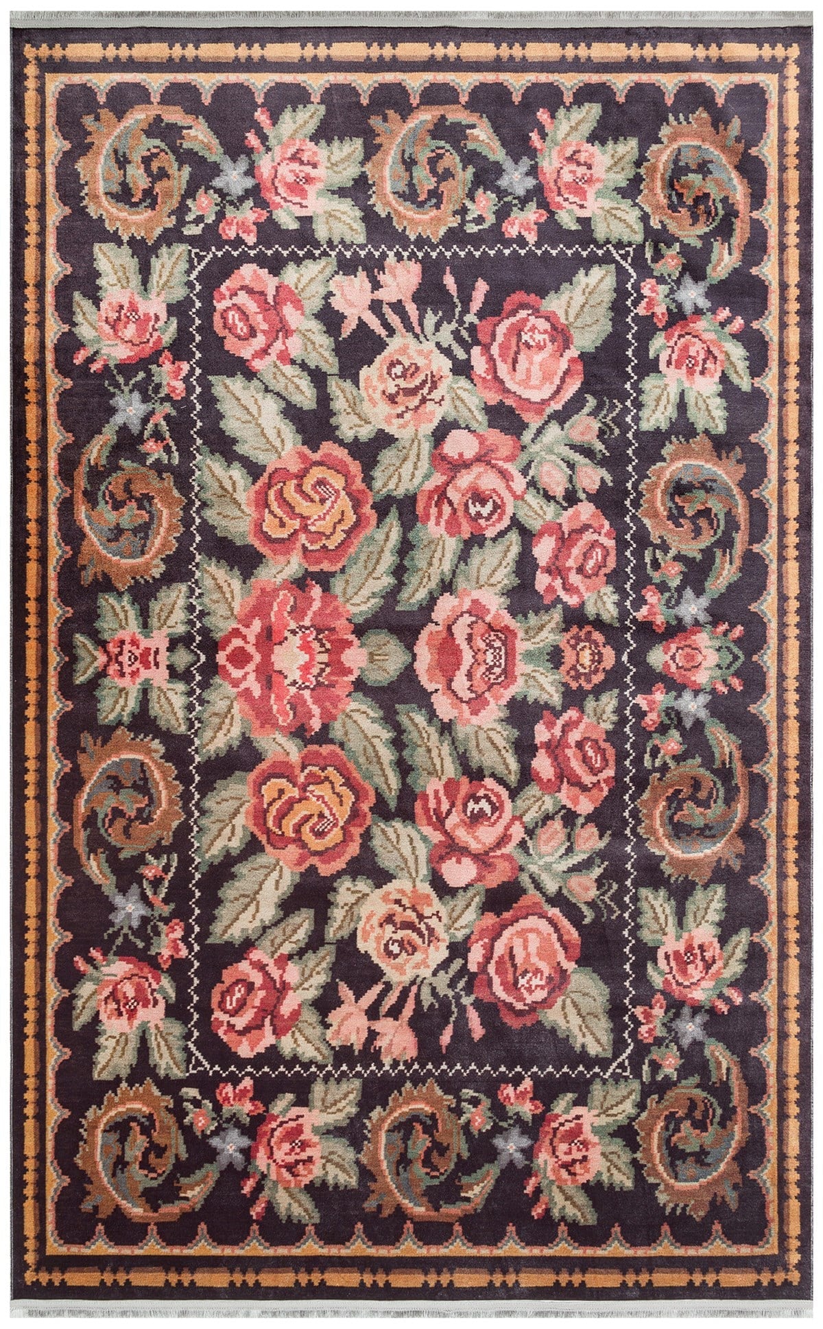 ANTIQUE ATK 02 BLACK  Kolay kullanımlı Kaymaz Karabağ ve Antik Desenlere Sahip Yıkanabilir Makine Halısı