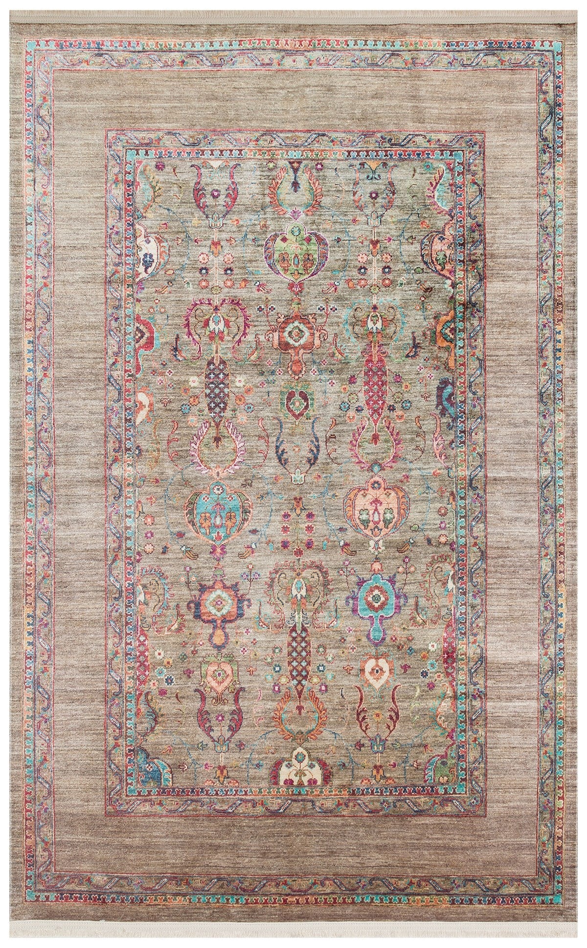 ANTIQUE ATK 07 OLIVE  Kolay kullanımlı Kaymaz Karabağ ve Antik Desenlere Sahip Yıkanabilir Makine Halısı