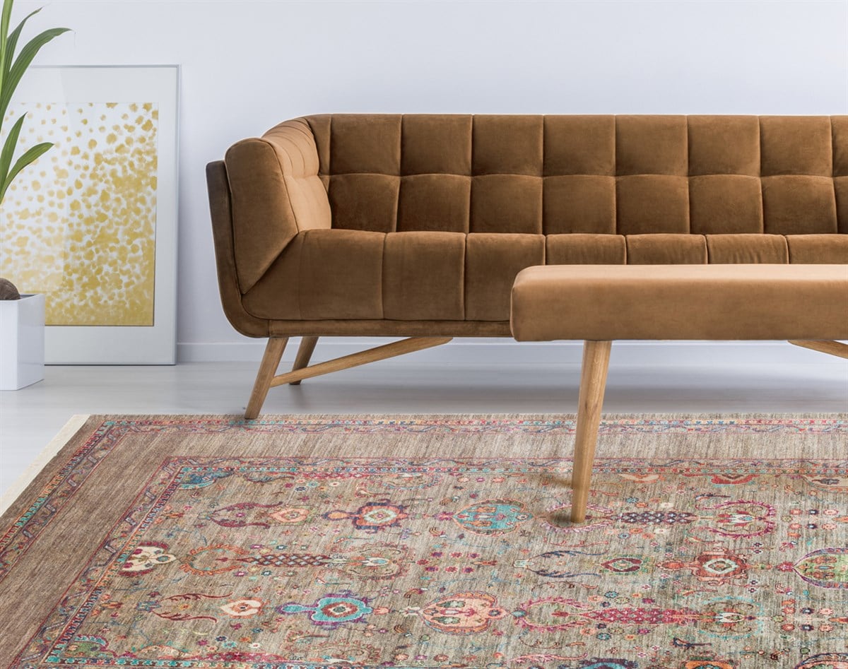 ANTIQUE ATK 07 OLIVE  Kolay kullanımlı Kaymaz Karabağ ve Antik Desenlere Sahip Yıkanabilir Makine Halısı