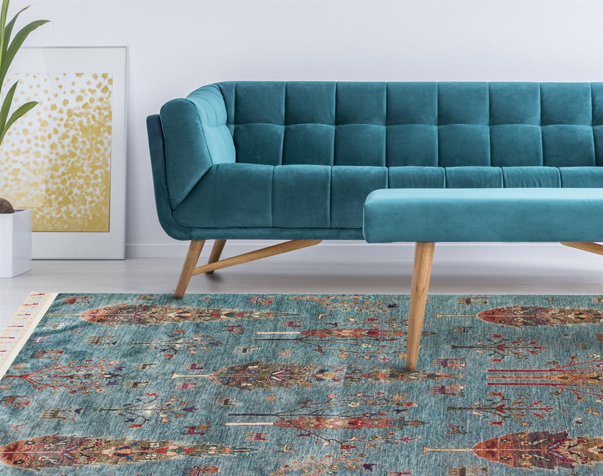 ANTIQUE ATK 09 AQUA  Kolay kullanımlı Kaymaz Karabağ ve Antik Desenlere Sahip Yıkanabilir Makine Halısı
