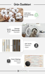 ARYA AR 06 NATURAL  Yıkanabilir Çift Taraflı Modern Desenli Dokuma Kilim
